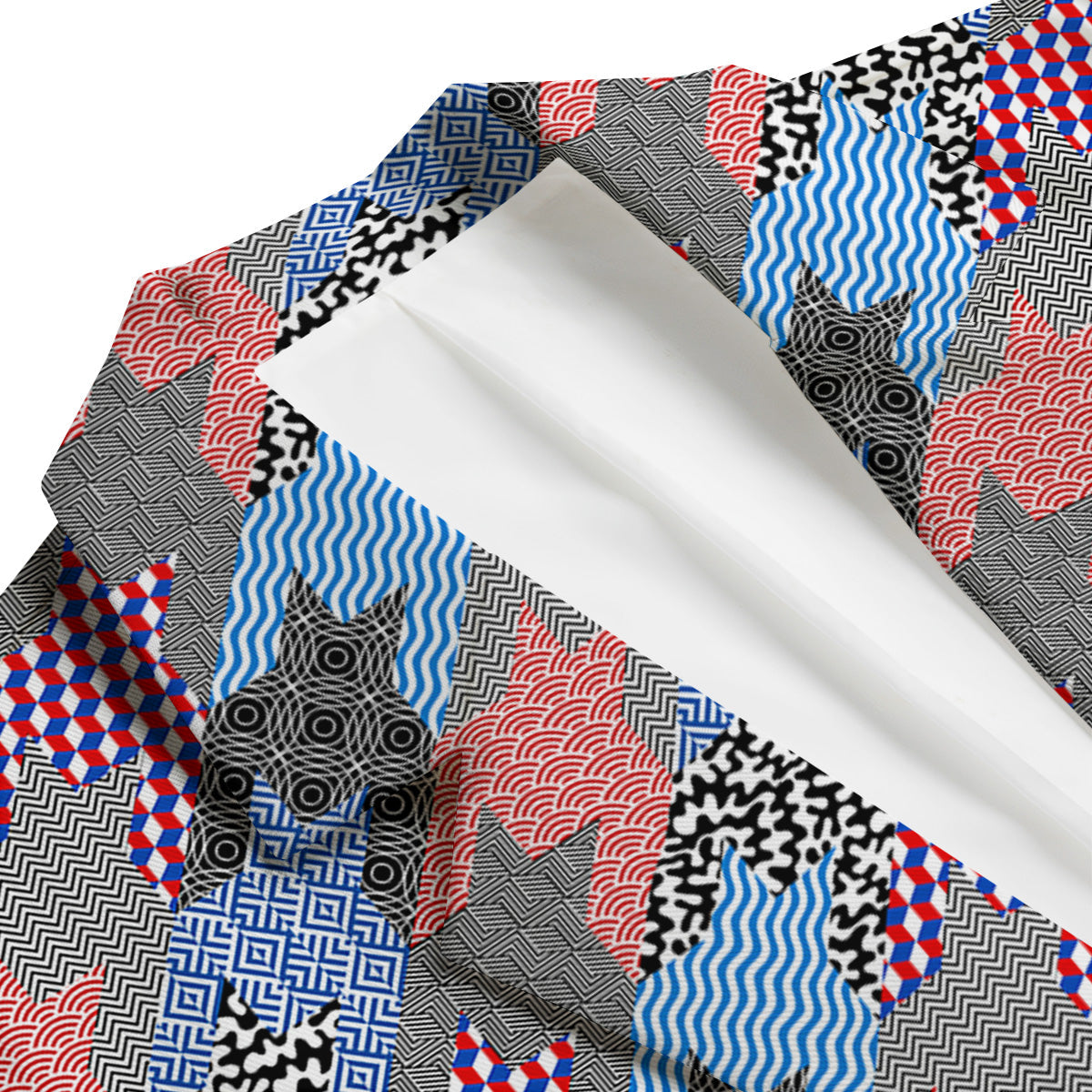 Patchwork Style And Classic Houndstooth Print Pattern Men's Blazer-grizzshop