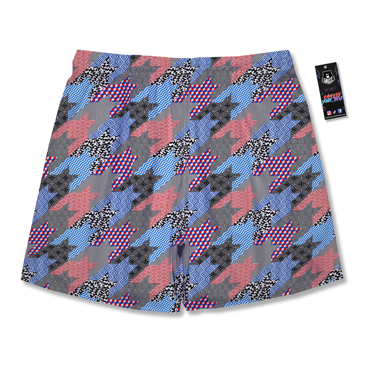 Patchwork Style And Classic Houndstooth Print Pattern Men's Running Shorts-grizzshop