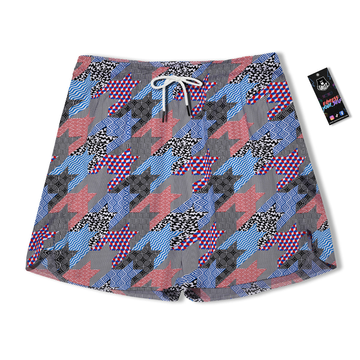 Patchwork Style And Classic Houndstooth Print Pattern Men's Running Shorts-grizzshop