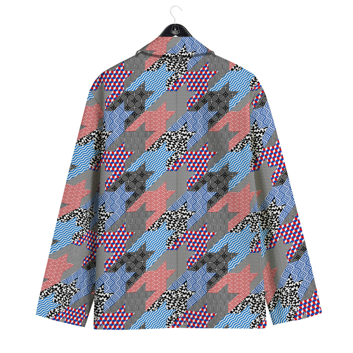 Patchwork Style And Classic Houndstooth Print Pattern Men's Sport Coat-grizzshop