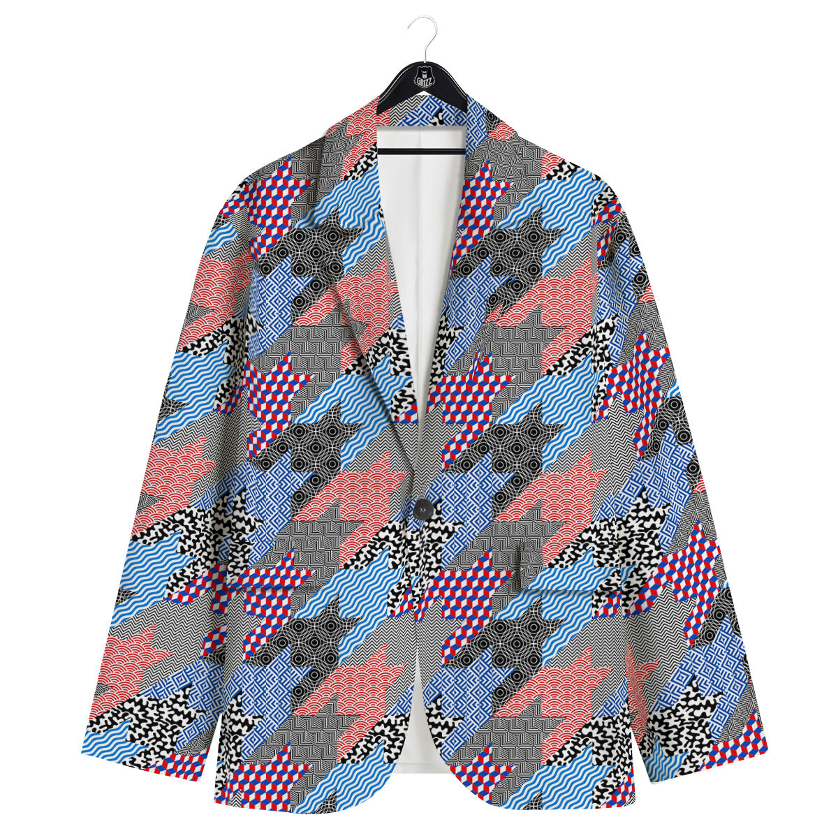 Patchwork Style And Classic Houndstooth Print Pattern Men's Sport Coat-grizzshop