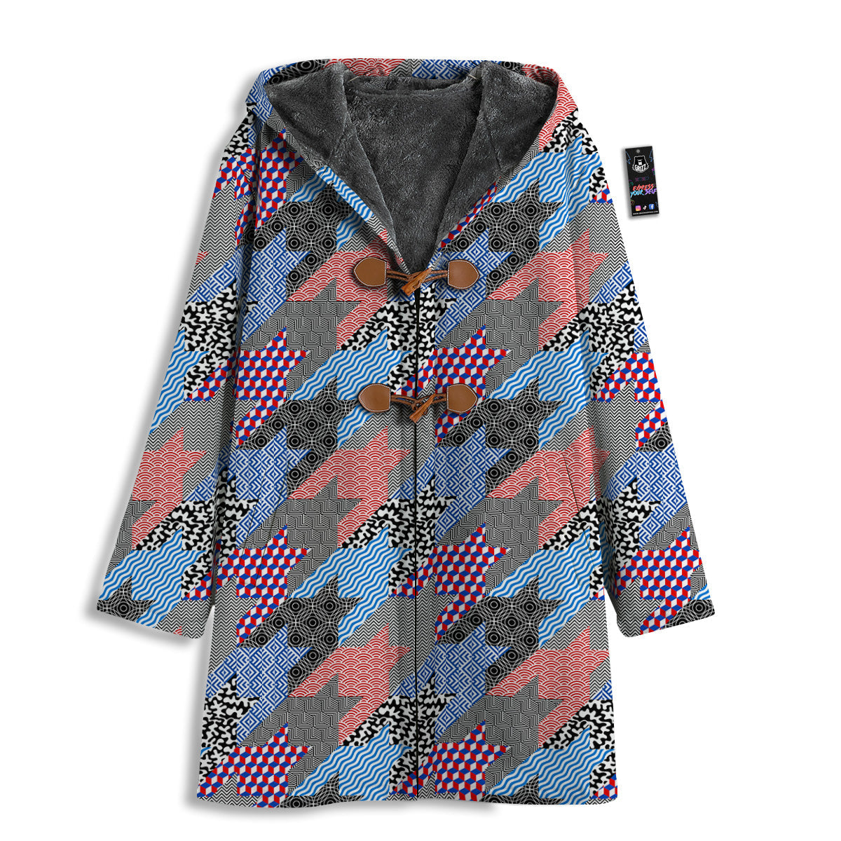 Patchwork Style And Classic Houndstooth Print Pattern Men's Windbreaker Jacket-grizzshop