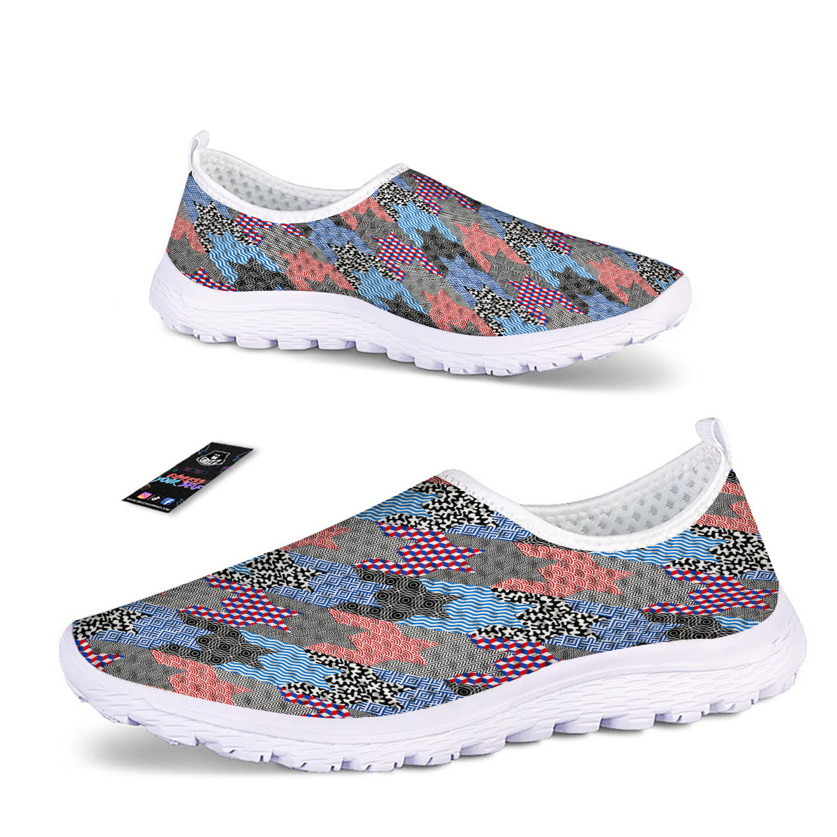 Patchwork Style And Classic Houndstooth Print Pattern Nurse Shoes-grizzshop