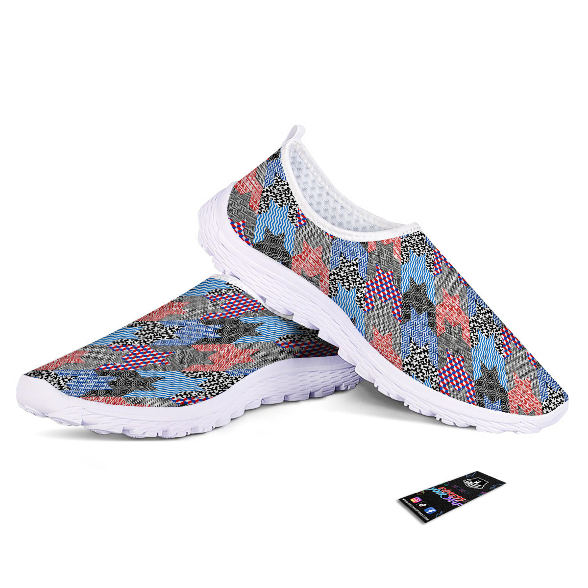 Patchwork Style And Classic Houndstooth Print Pattern Nurse Shoes-grizzshop