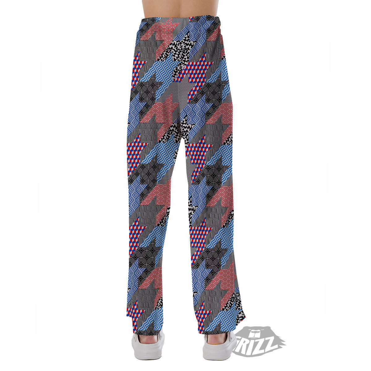 Patchwork Style And Classic Houndstooth Print Pattern Pajama Pants-grizzshop