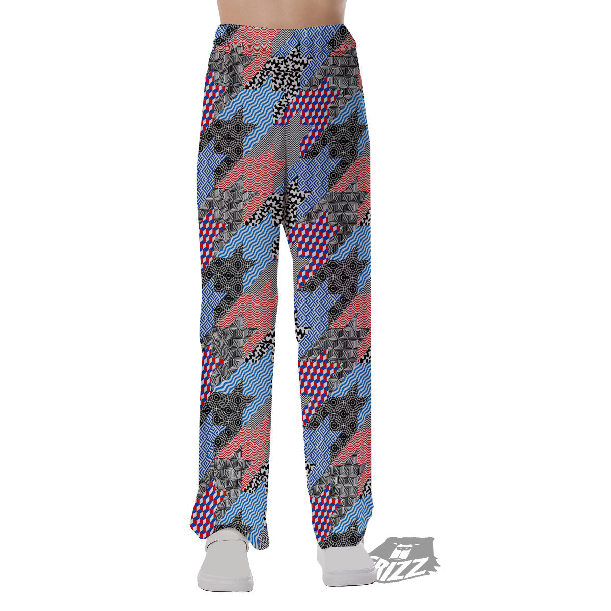 Patchwork Style And Classic Houndstooth Print Pattern Pajama Pants-grizzshop