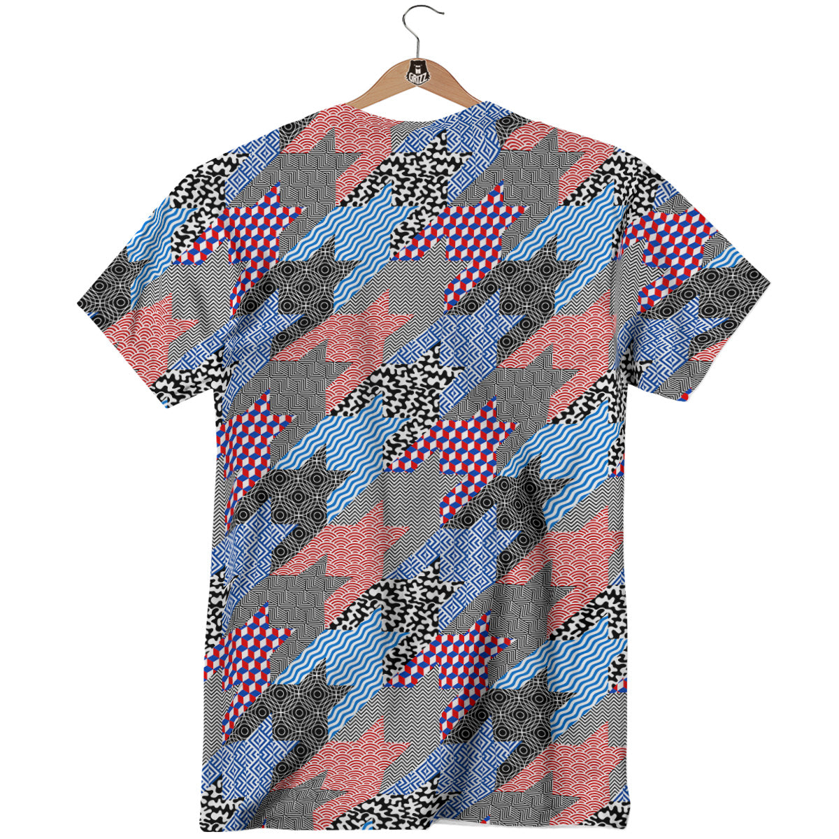 Patchwork Style And Classic Houndstooth Print Pattern T-Shirt-grizzshop