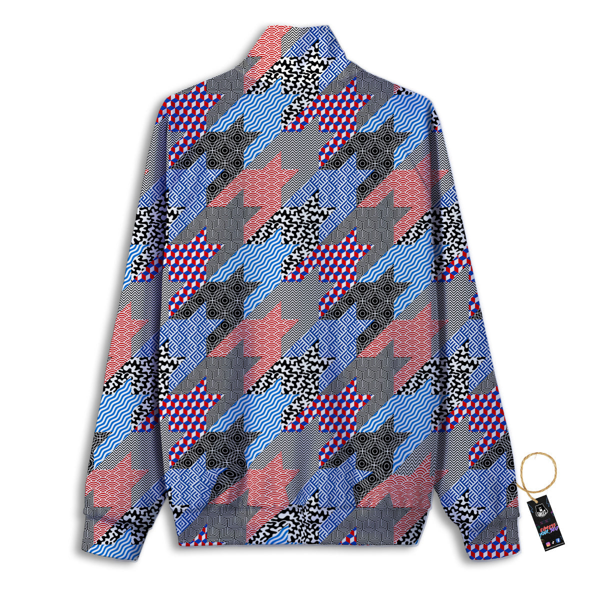 Patchwork Style And Classic Houndstooth Print Pattern Track Jacket-grizzshop