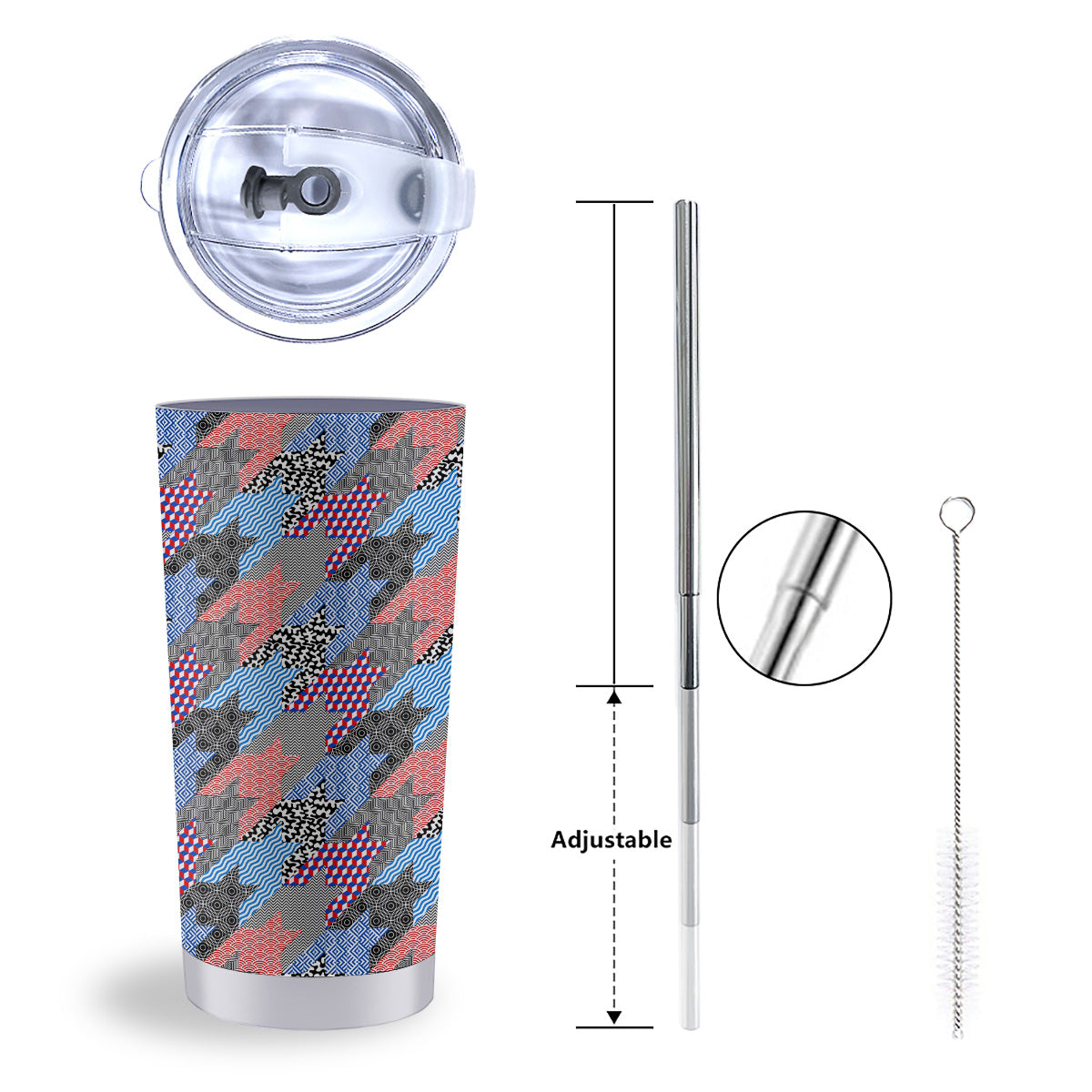 Patchwork Style And Classic Houndstooth Print Pattern Tumbler-grizzshop