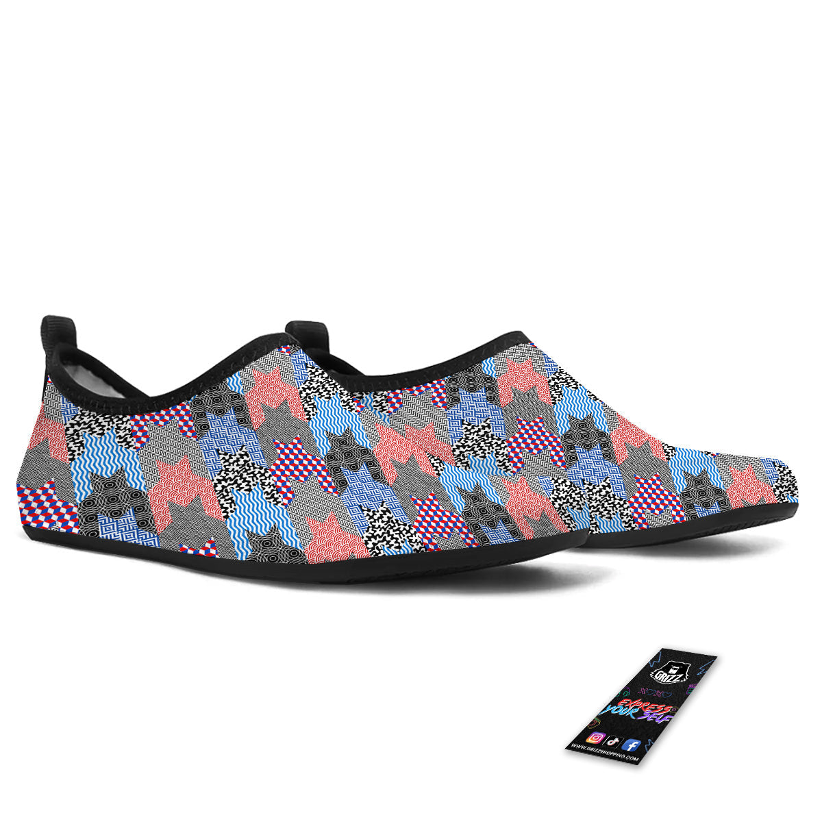 Patchwork Style And Classic Houndstooth Print Pattern Water Shoes-grizzshop