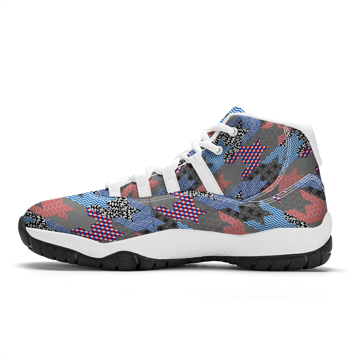 Patchwork Style And Classic Houndstooth Print Pattern White Bball Shoes-grizzshop