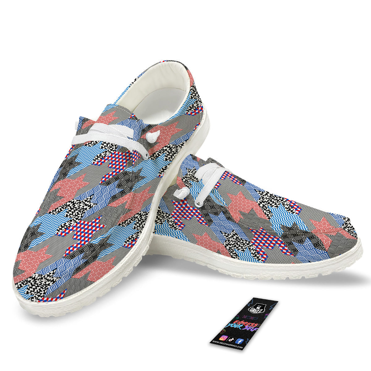 Patchwork Style And Classic Houndstooth Print Pattern White Loafers-grizzshop