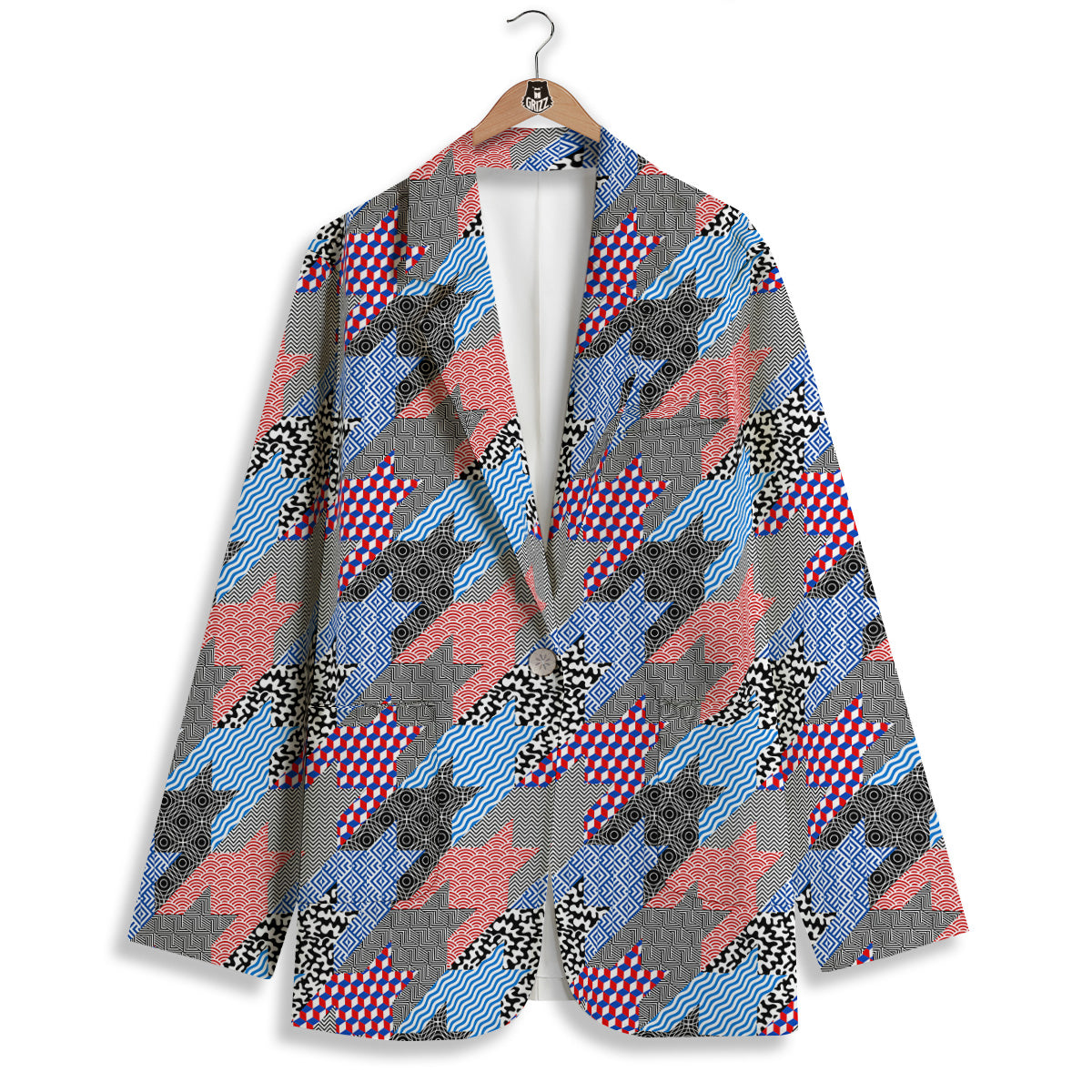 Patchwork Style And Classic Houndstooth Print Pattern Women's Blazer-grizzshop
