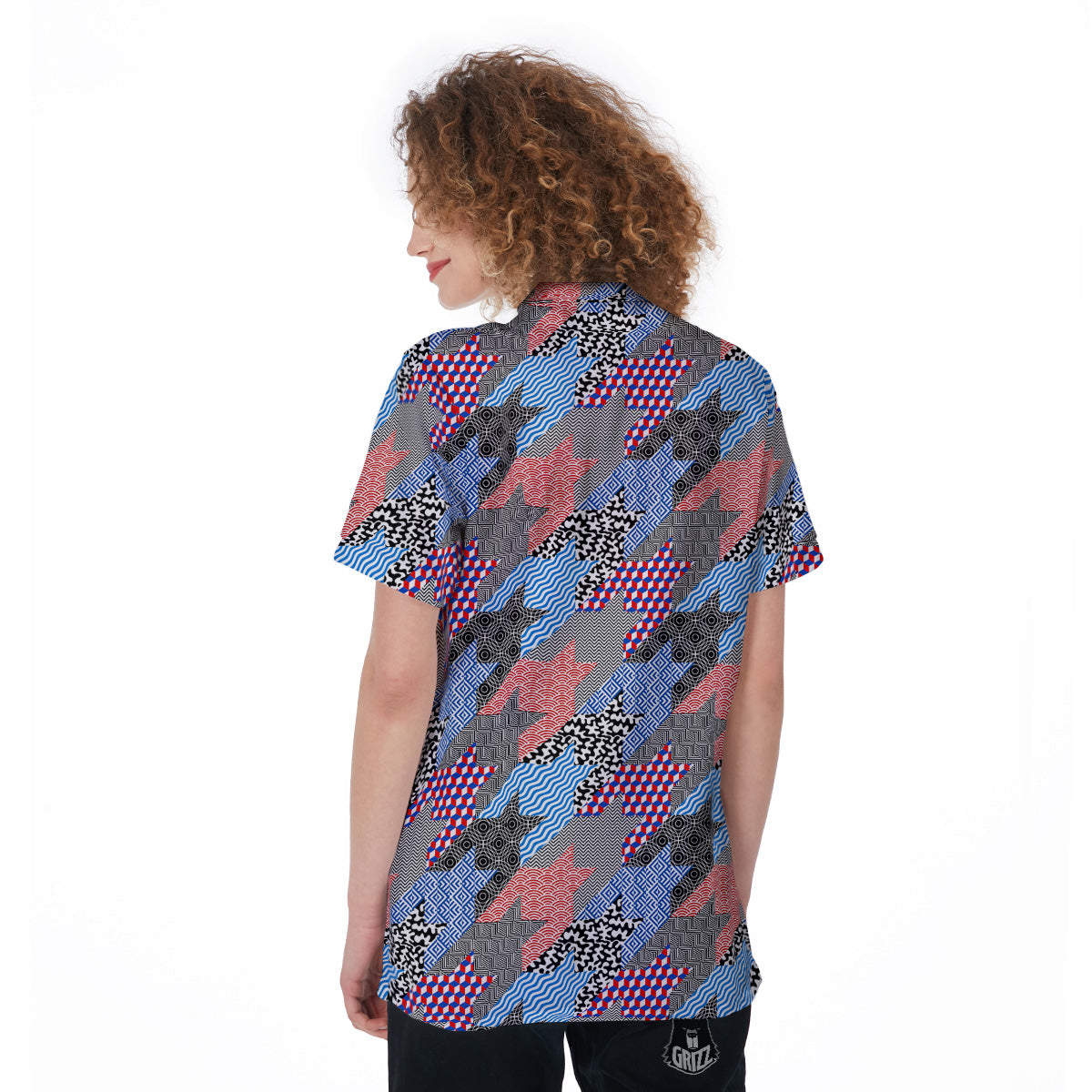 Patchwork Style And Classic Houndstooth Print Pattern Women's Golf Shirts-grizzshop