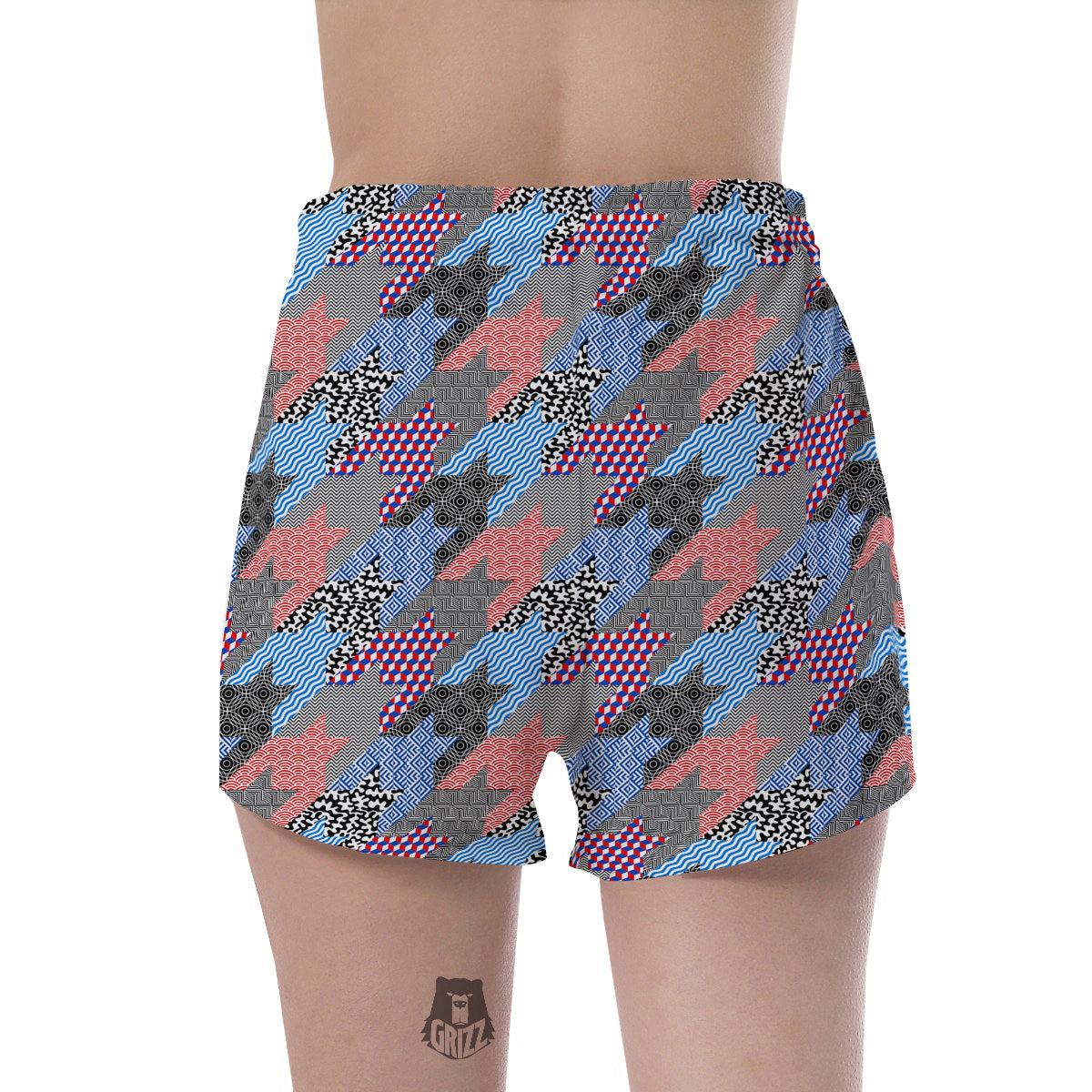 Patchwork Style And Classic Houndstooth Print Pattern Women's Shorts-grizzshop