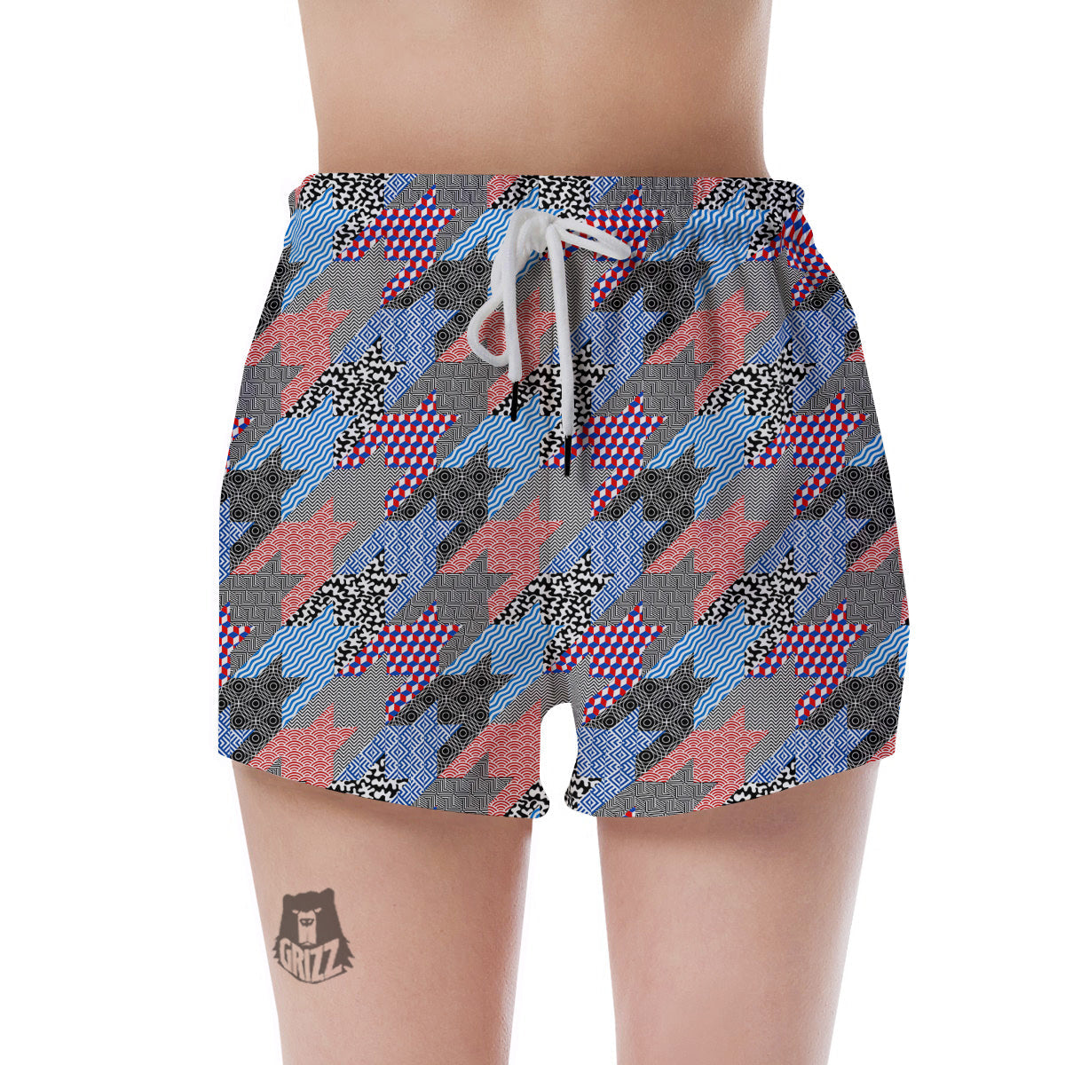 Patchwork Style And Classic Houndstooth Print Pattern Women's Shorts-grizzshop