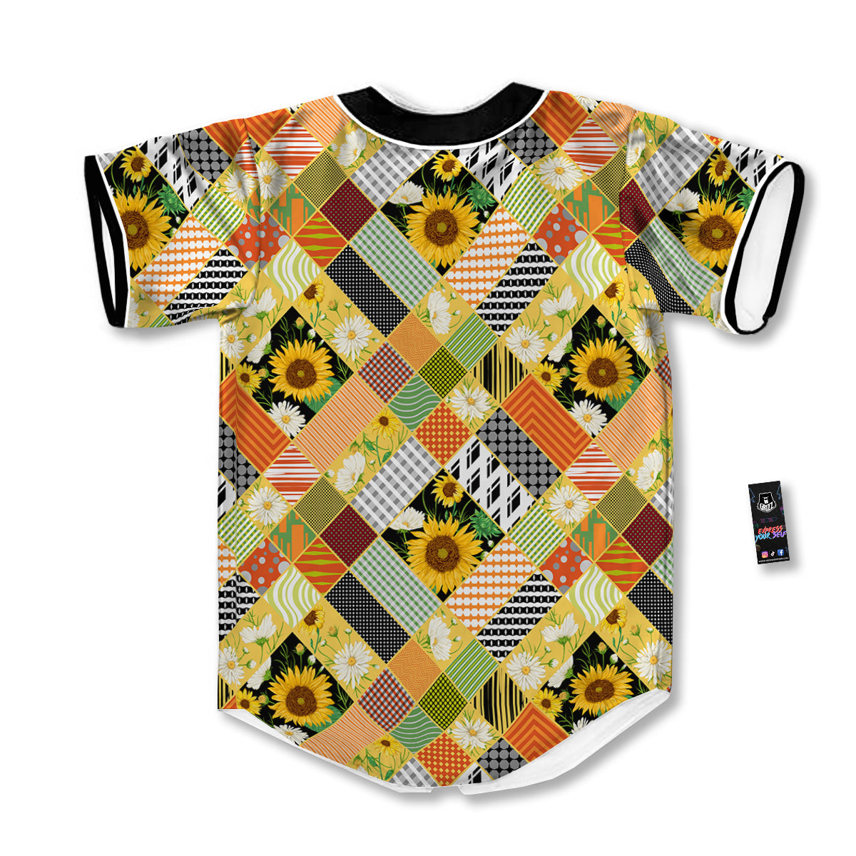 Patchwork Sunflowers Print Baseball Jersey-grizzshop