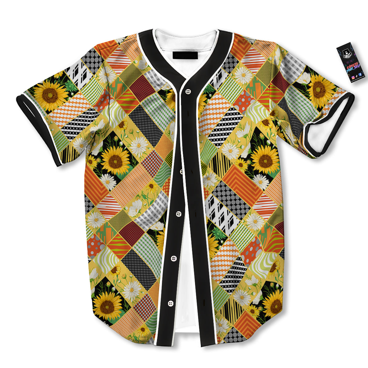 Patchwork Sunflowers Print Baseball Jersey-grizzshop