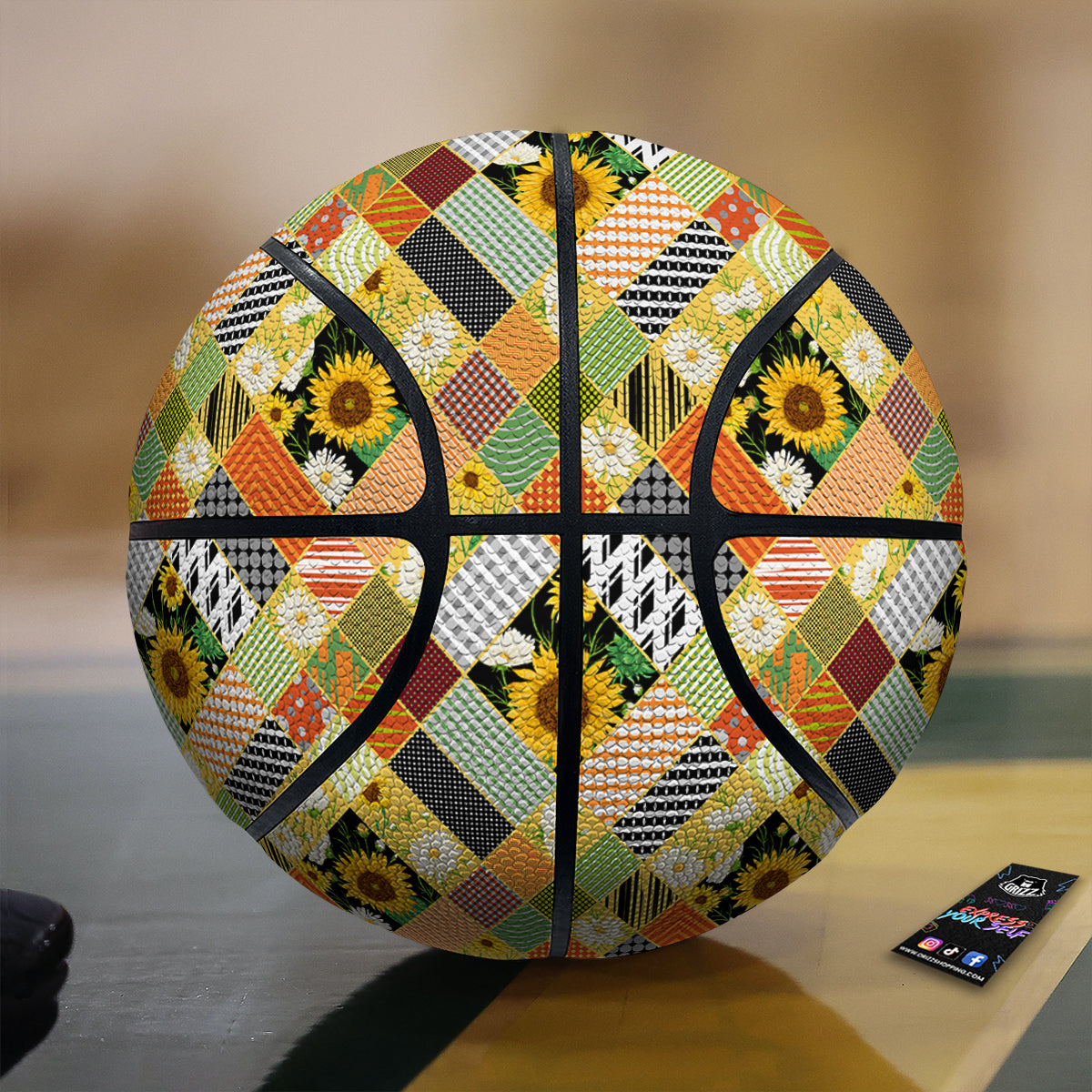 Patchwork Sunflowers Print Basketball-grizzshop