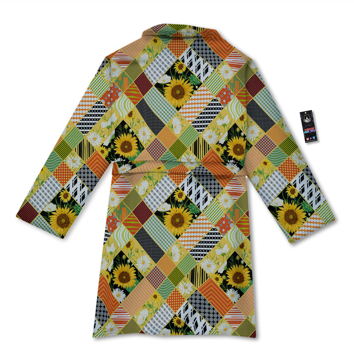 Patchwork Sunflowers Print Bathrobe-grizzshop