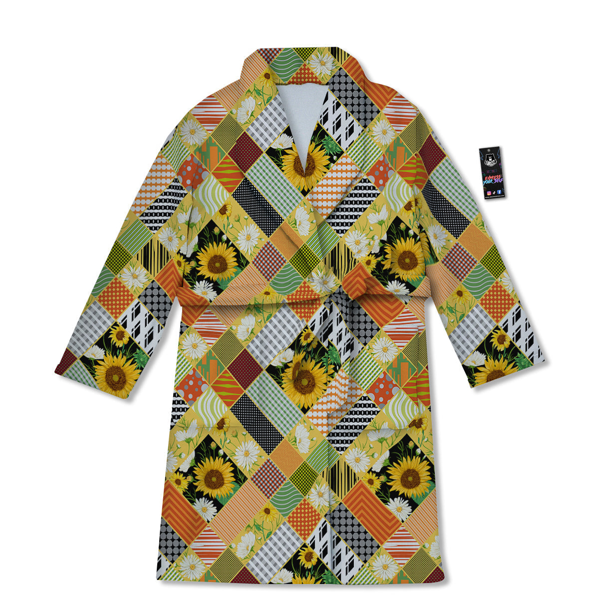 Patchwork Sunflowers Print Bathrobe-grizzshop