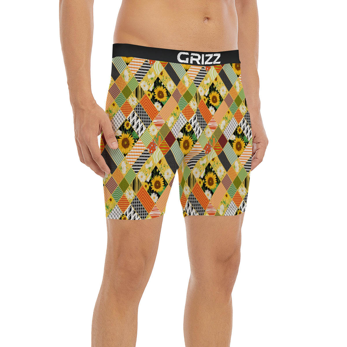 Patchwork Sunflowers Print Boxer Briefs-grizzshop