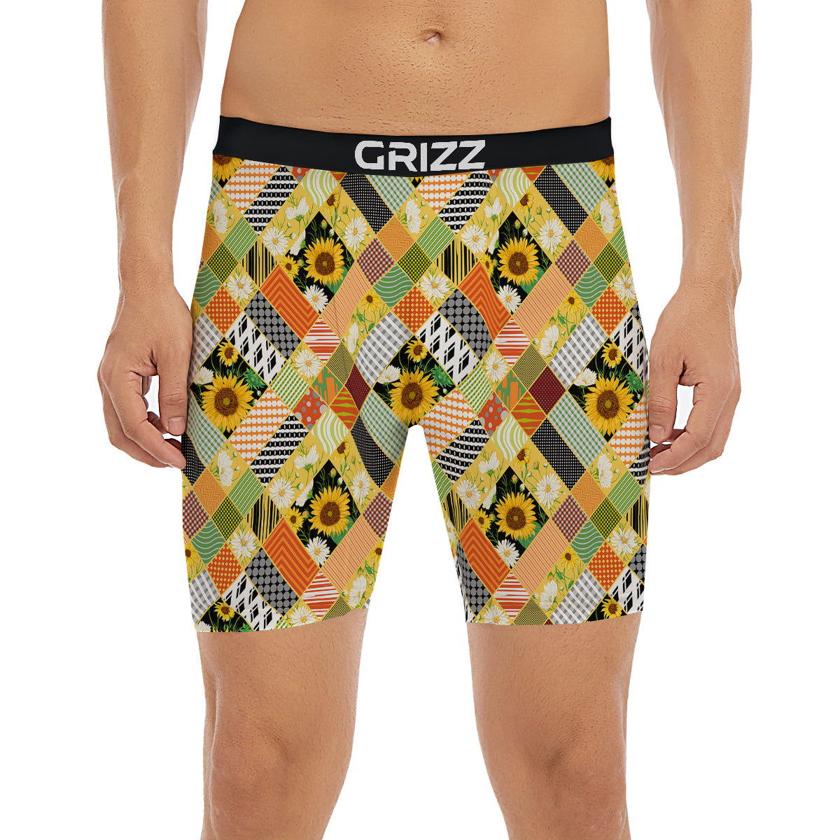 Patchwork Sunflowers Print Boxer Briefs-grizzshop