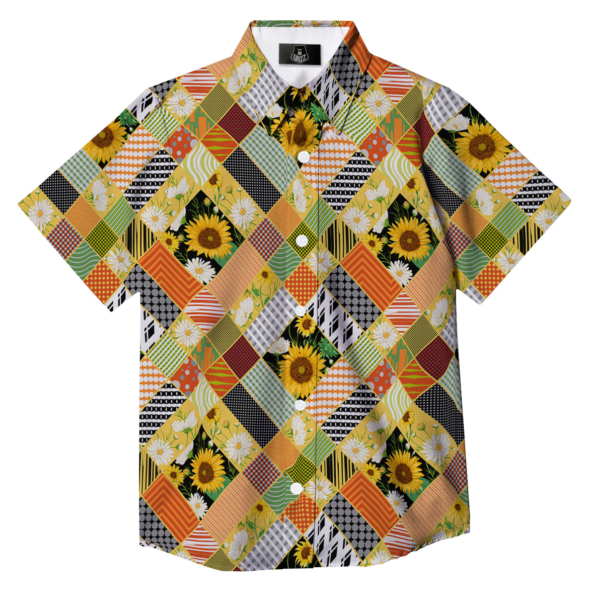 Patchwork Sunflowers Print Button Up Shirt-grizzshop