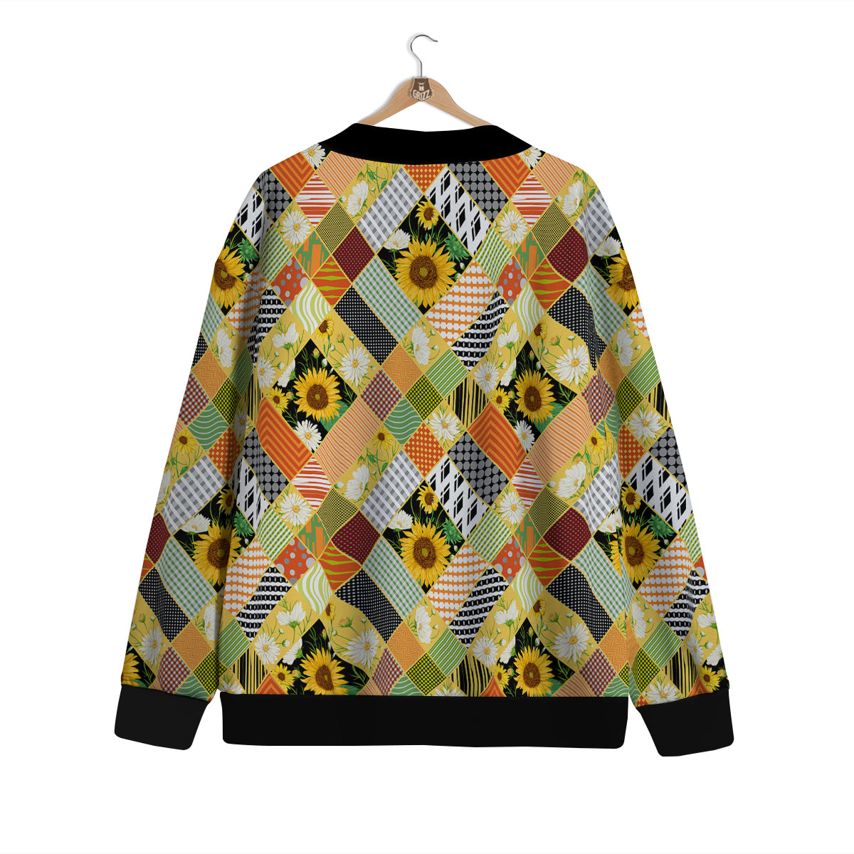 Patchwork Sunflowers Print Cardigan-grizzshop