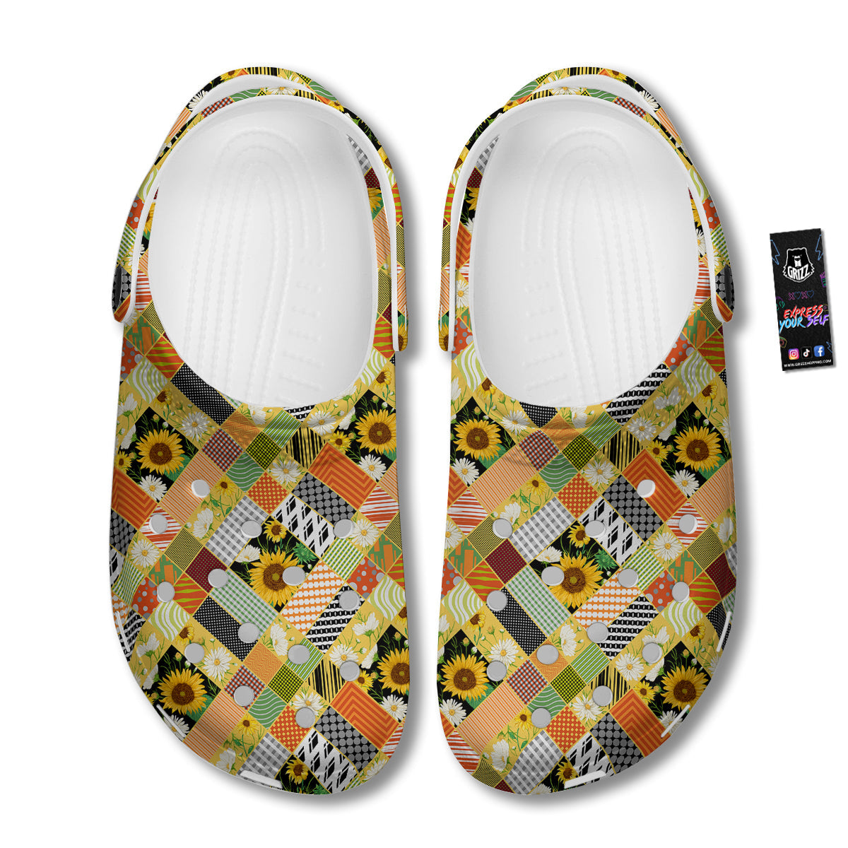 Patchwork Sunflowers Print Clog-grizzshop