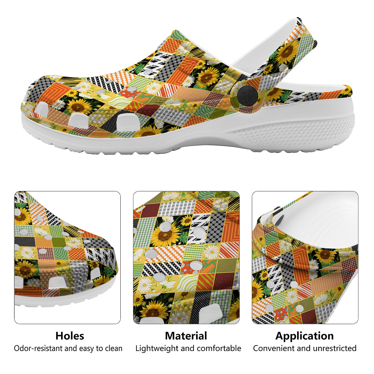 Patchwork Sunflowers Print Clog-grizzshop