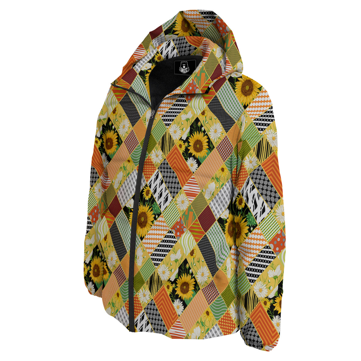Patchwork Sunflowers Print Down Jacket-grizzshop