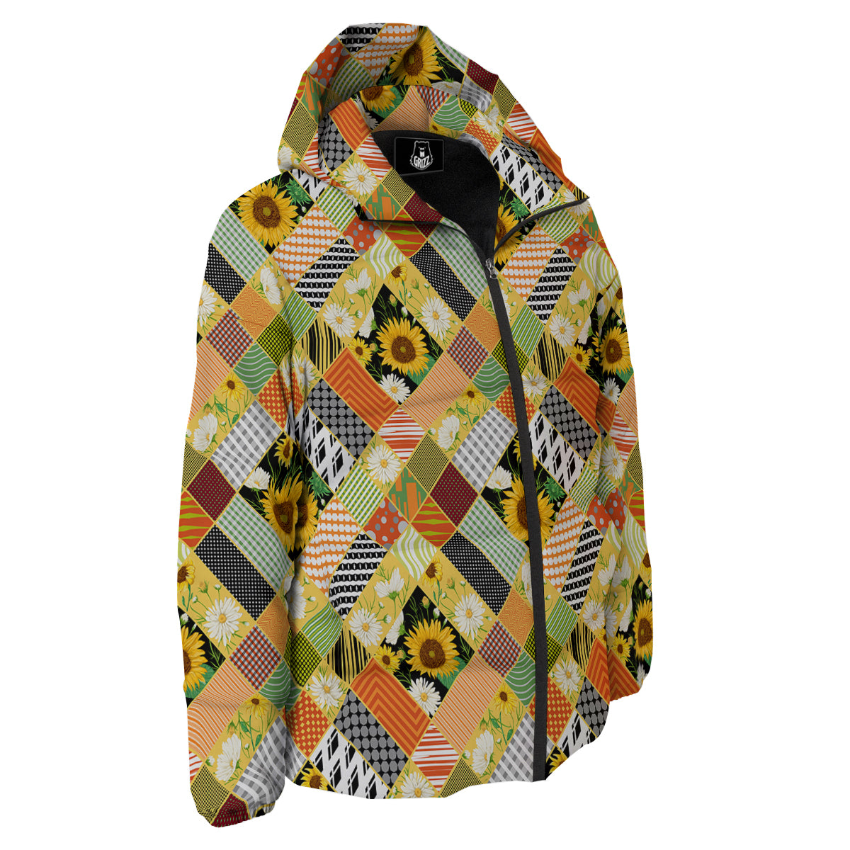 Patchwork Sunflowers Print Down Jacket-grizzshop