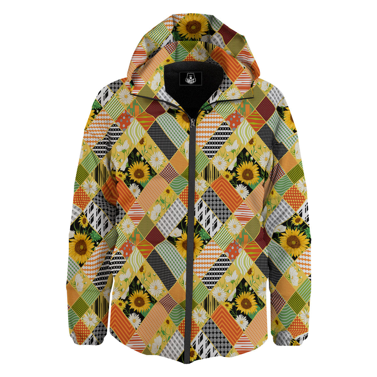 Patchwork Sunflowers Print Down Jacket-grizzshop