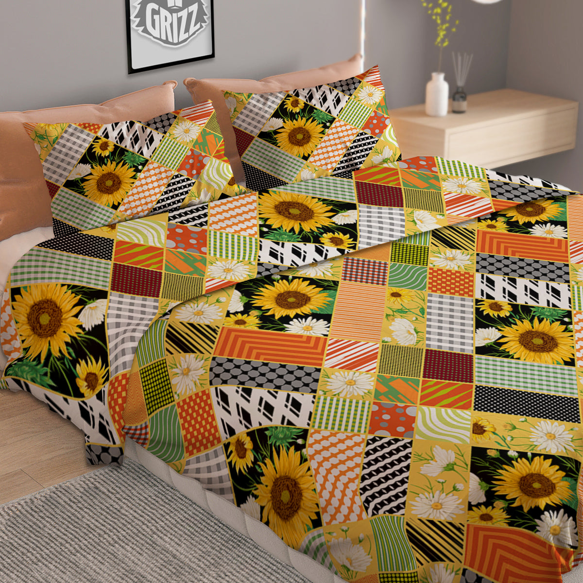 Patchwork Sunflowers Print Duvet Cover Bedding Set
