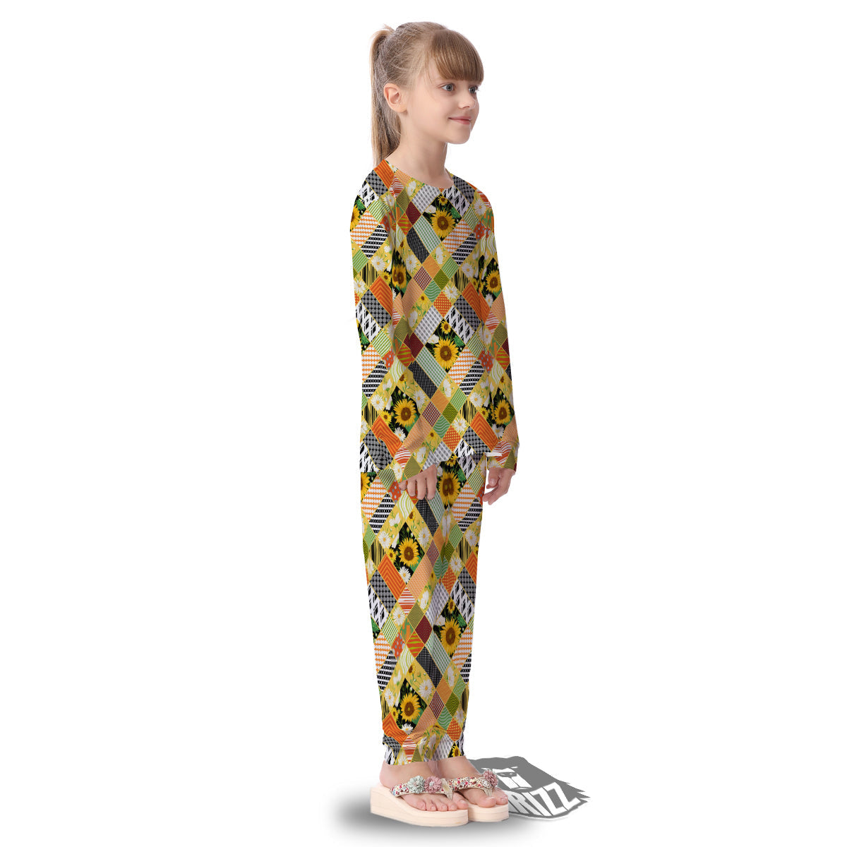 Patchwork Sunflowers Print Kid's Pajamas-grizzshop