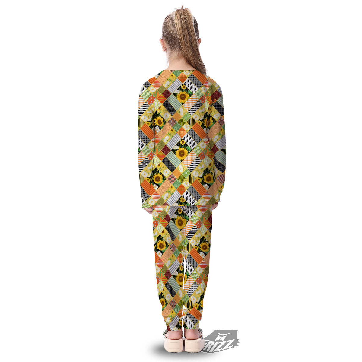 Patchwork Sunflowers Print Kid's Pajamas-grizzshop