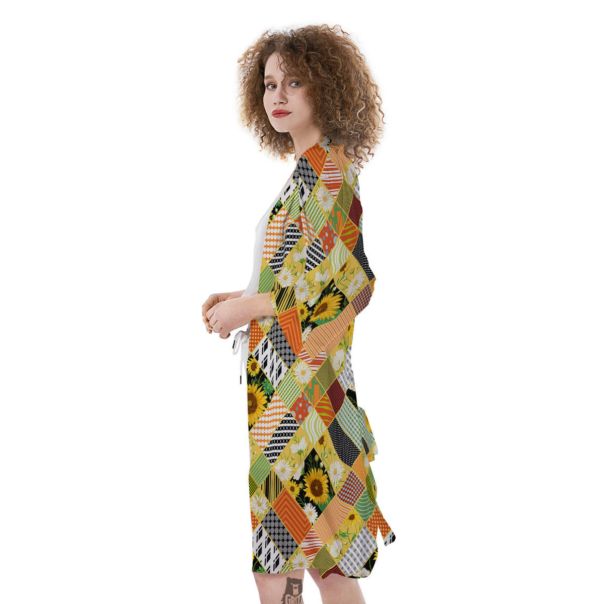 Patchwork Sunflowers Print Kimono-grizzshop