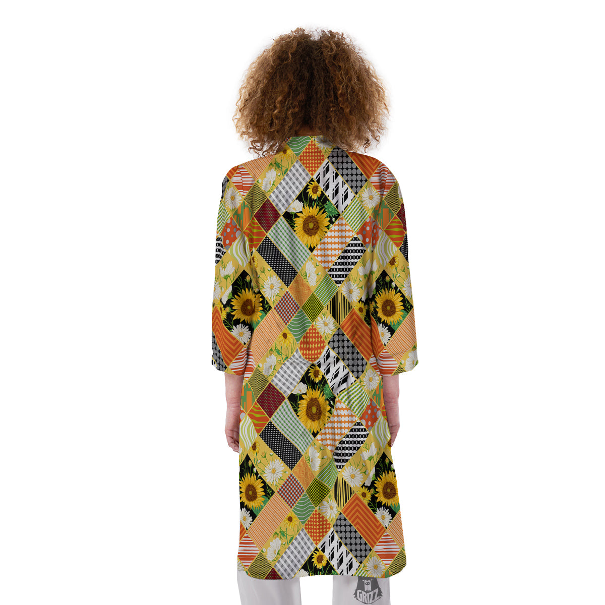Patchwork Sunflowers Print Kimono-grizzshop