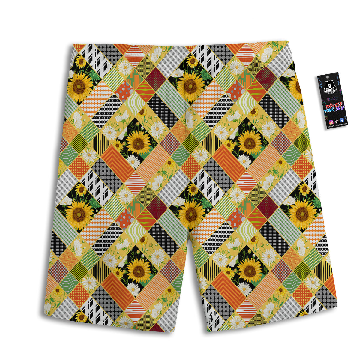 Patchwork Sunflowers Print Men's Athletic Shorts