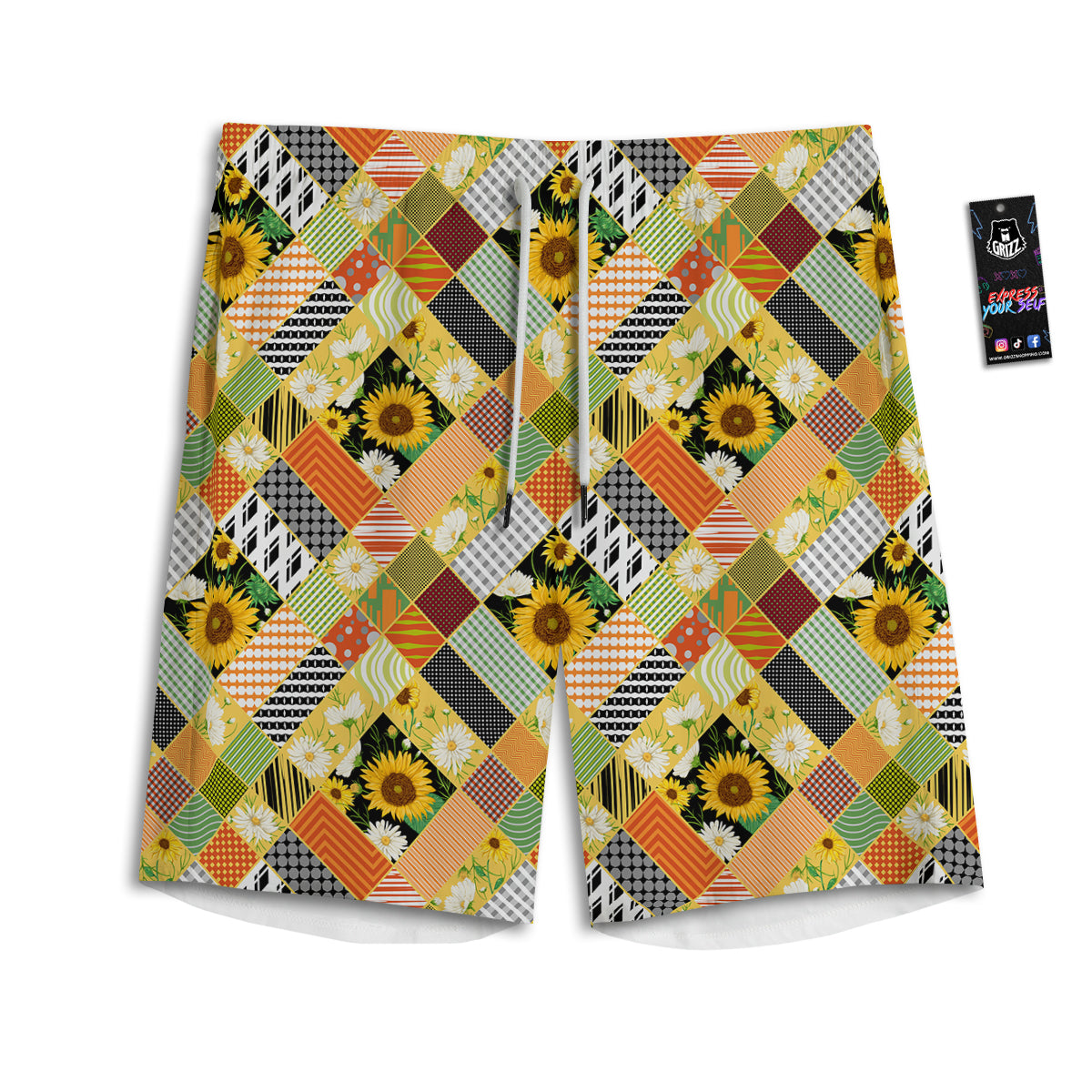 Patchwork Sunflowers Print Men's Athletic Shorts