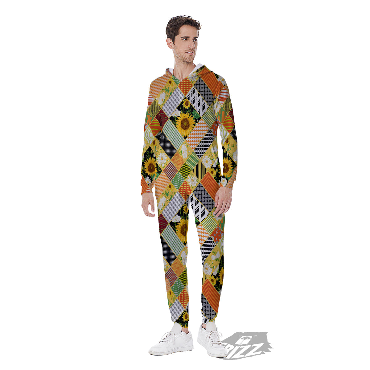 Patchwork Sunflowers Print Men's Jumpsuit-grizzshop