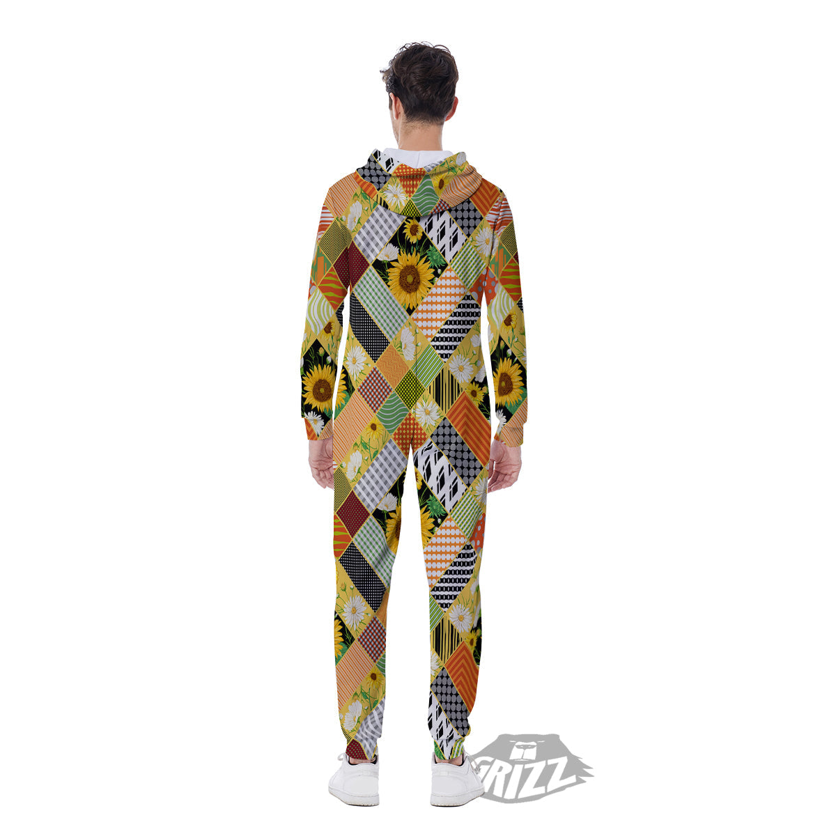 Patchwork Sunflowers Print Men's Jumpsuit-grizzshop