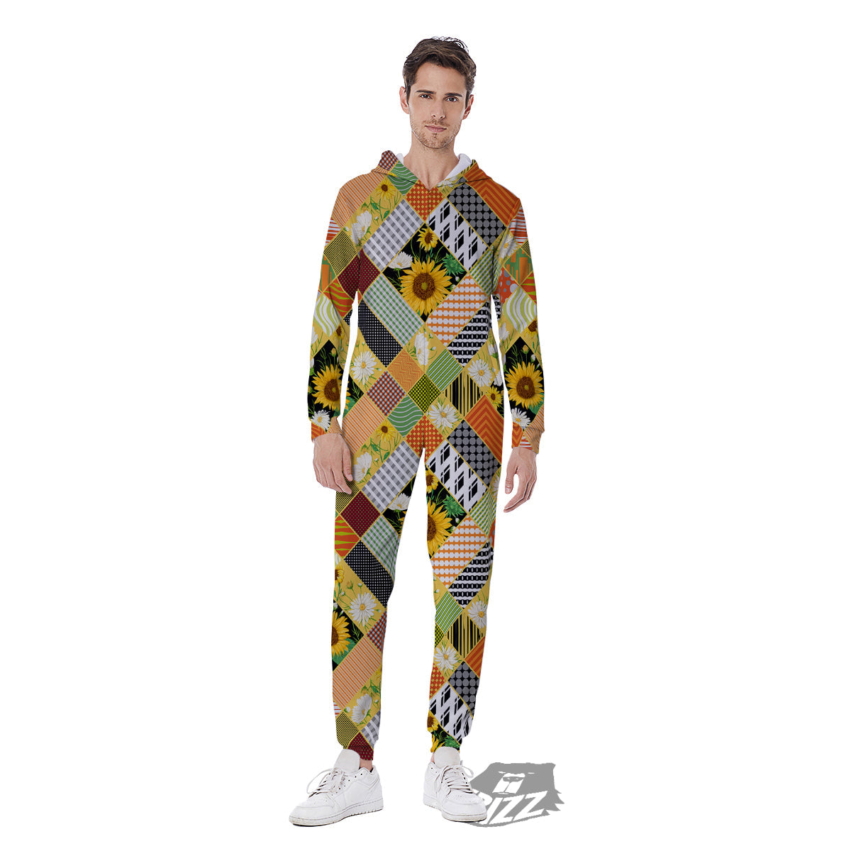 Patchwork Sunflowers Print Men's Jumpsuit-grizzshop