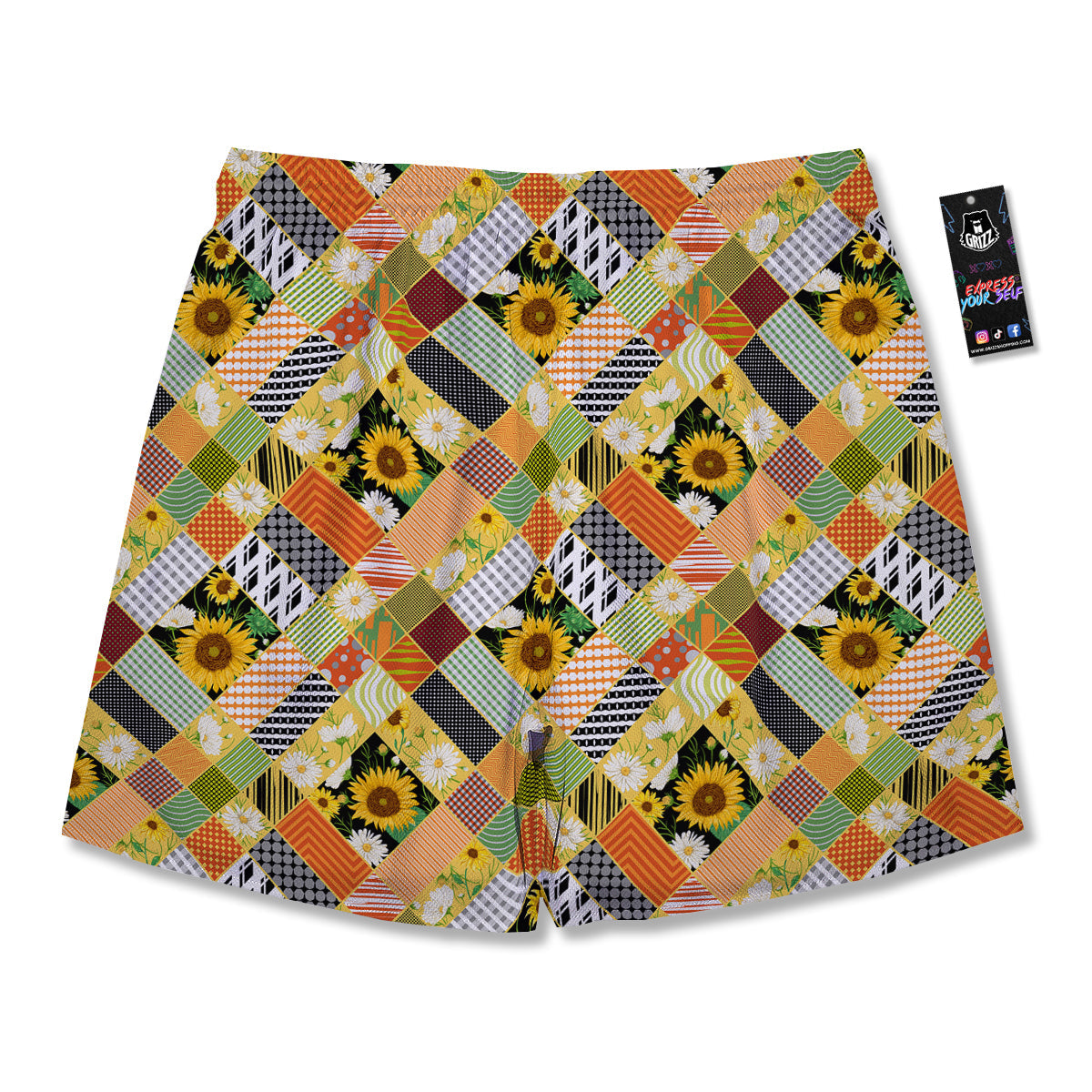 Patchwork Sunflowers Print Men's Running Shorts-grizzshop