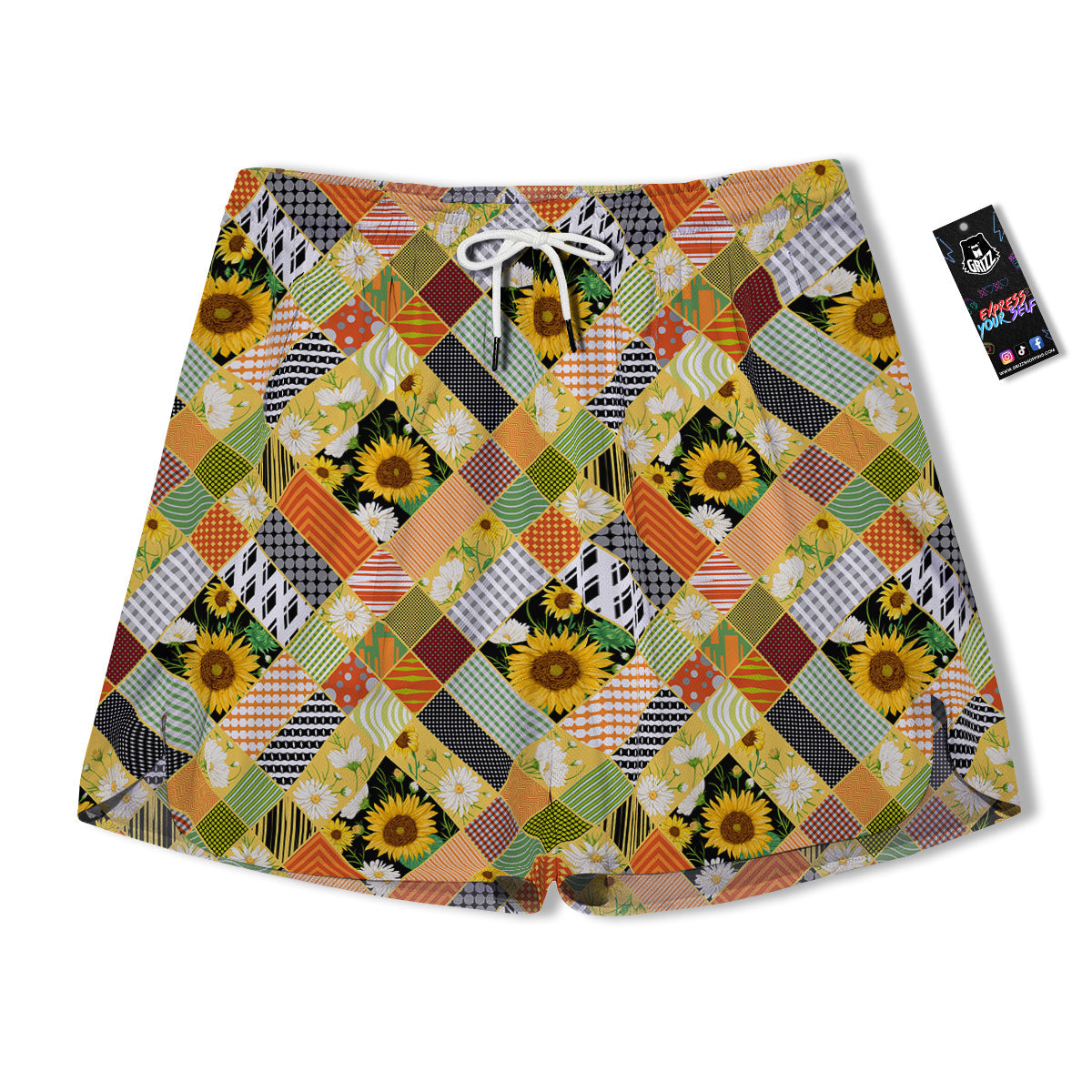 Patchwork Sunflowers Print Men's Running Shorts-grizzshop