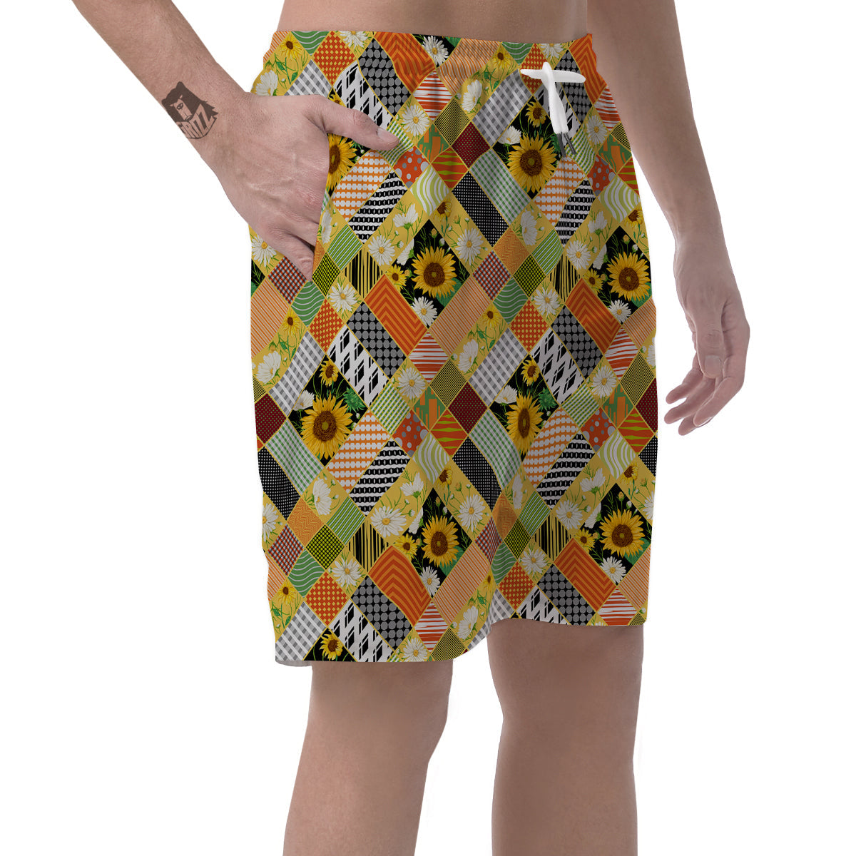 Patchwork Sunflowers Print Men's Shorts-grizzshop