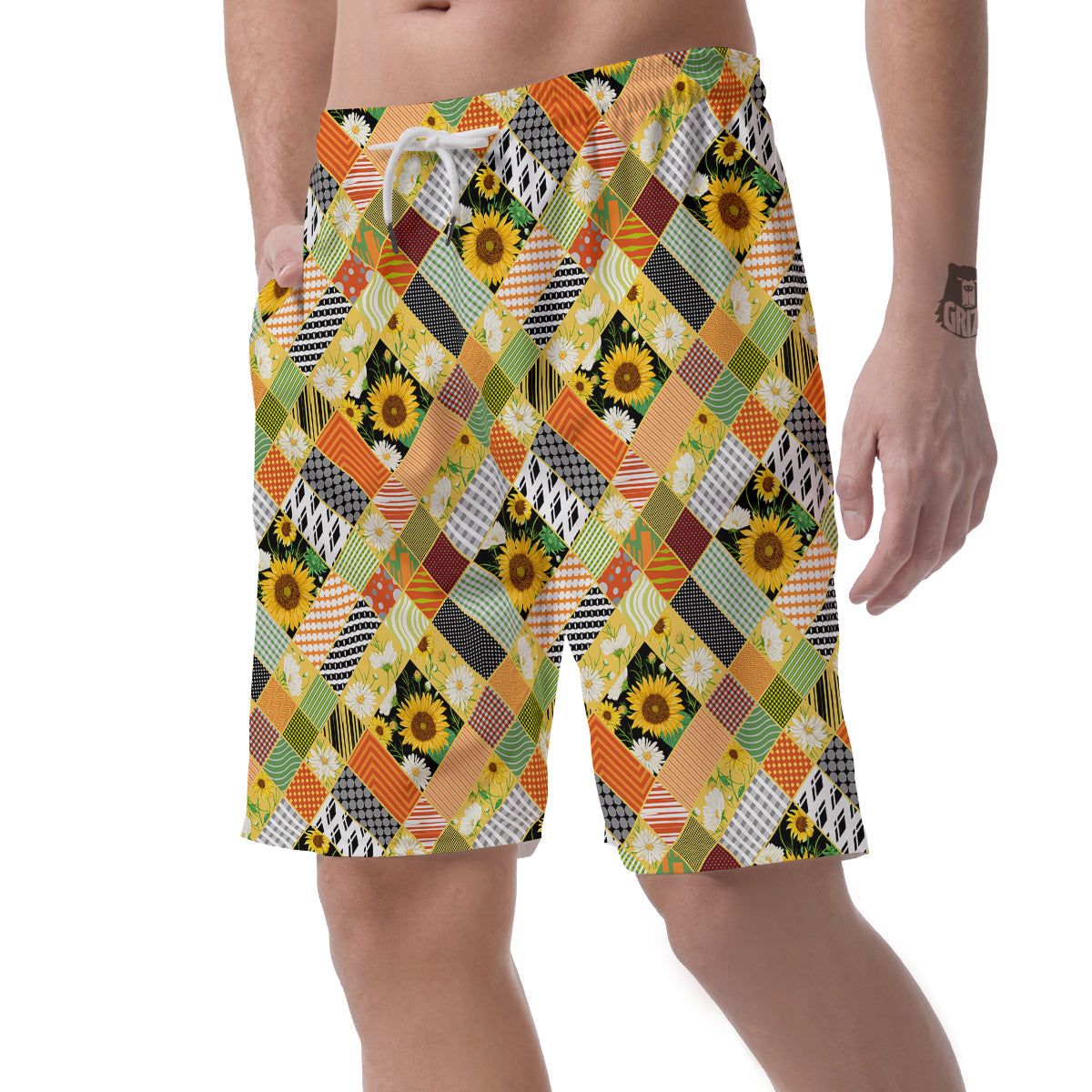 Patchwork Sunflowers Print Men's Shorts-grizzshop