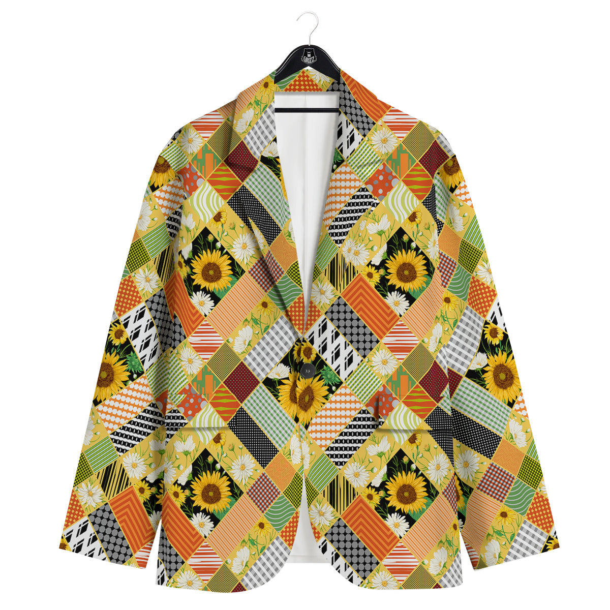 Patchwork Sunflowers Print Men's Sport Coat-grizzshop