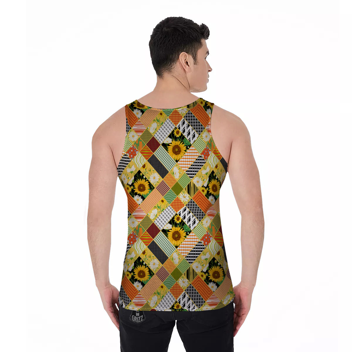 Patchwork Sunflowers Print Men's Tank Top-grizzshop